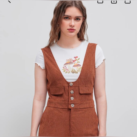 CIDER ***
Corduroy Scoop Neckline Solid Button Pocket Jumpsuit - Picture 2 of 11